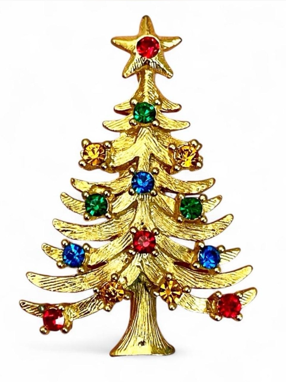 Eisenberg Ice Vintage Christmas Tree Rhinestone Brooch Pin Colorful Holiday Luxe